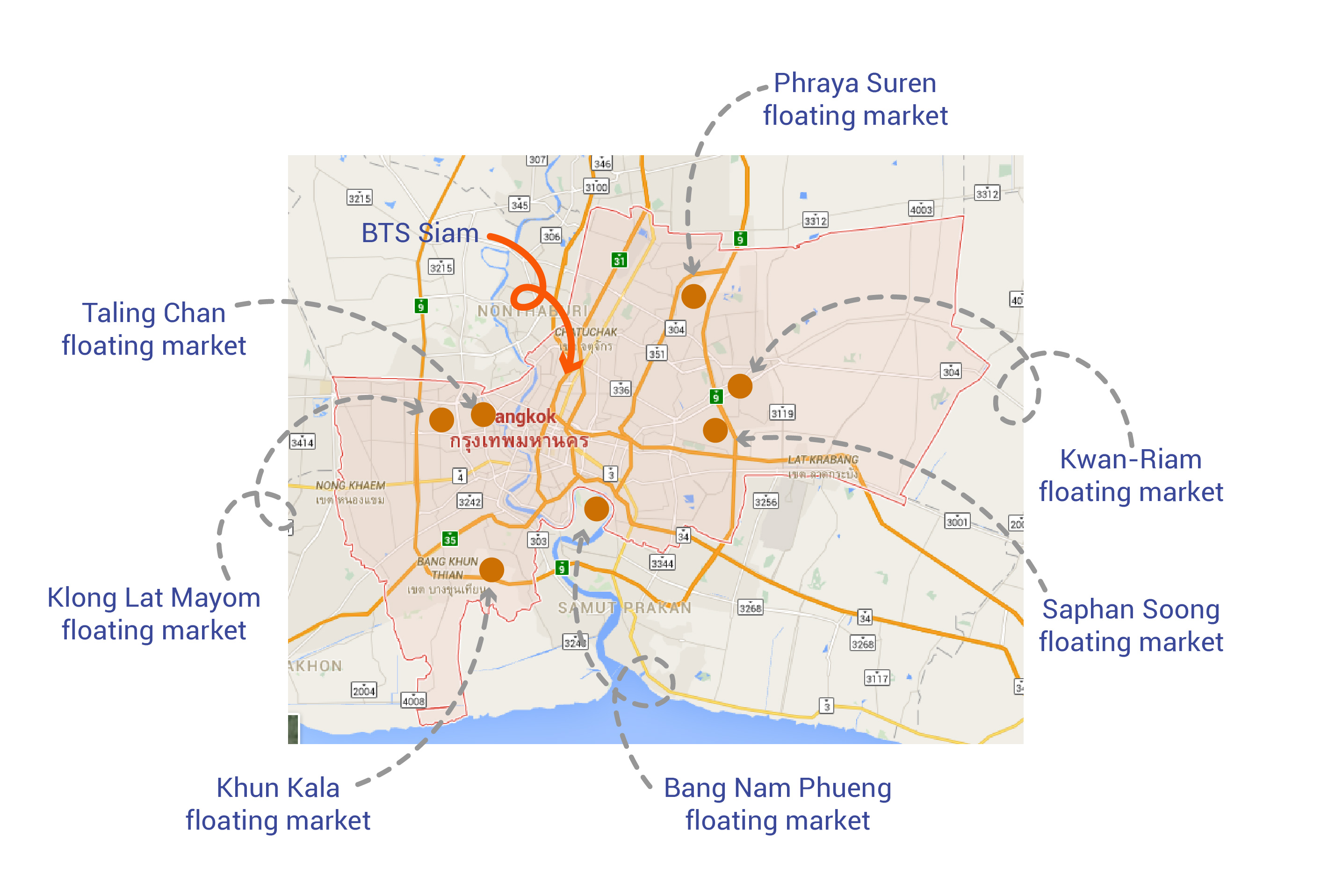 floating markets in bangkok map