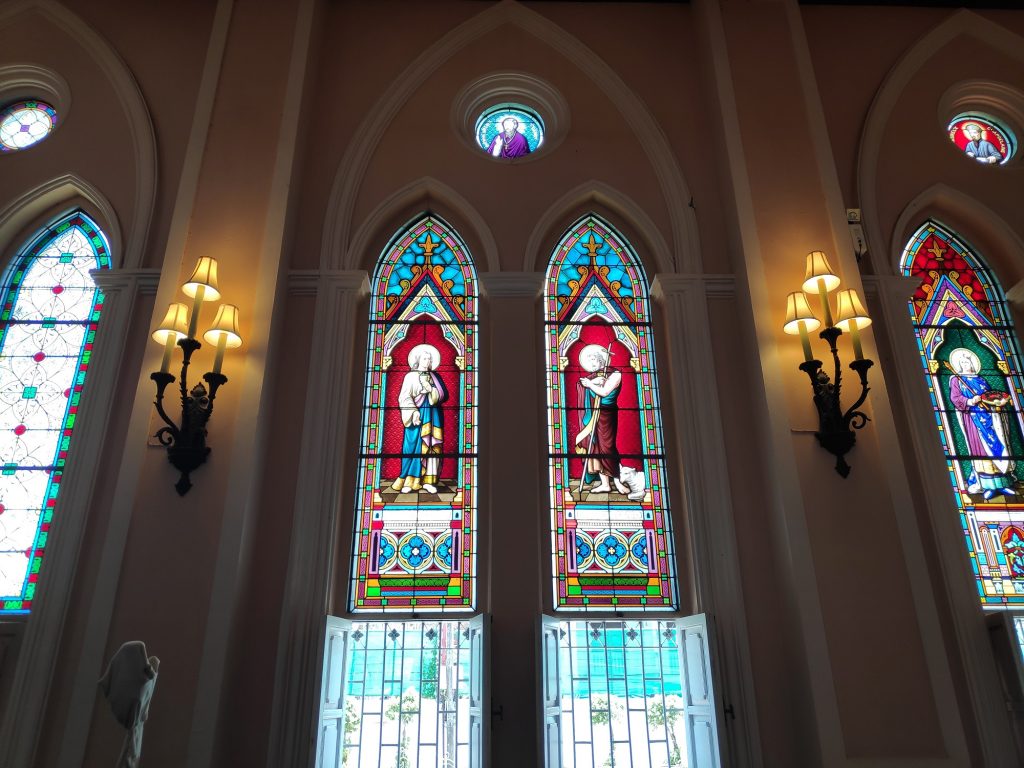 Stained glass windows, deities, Church of Immaculate Conception 