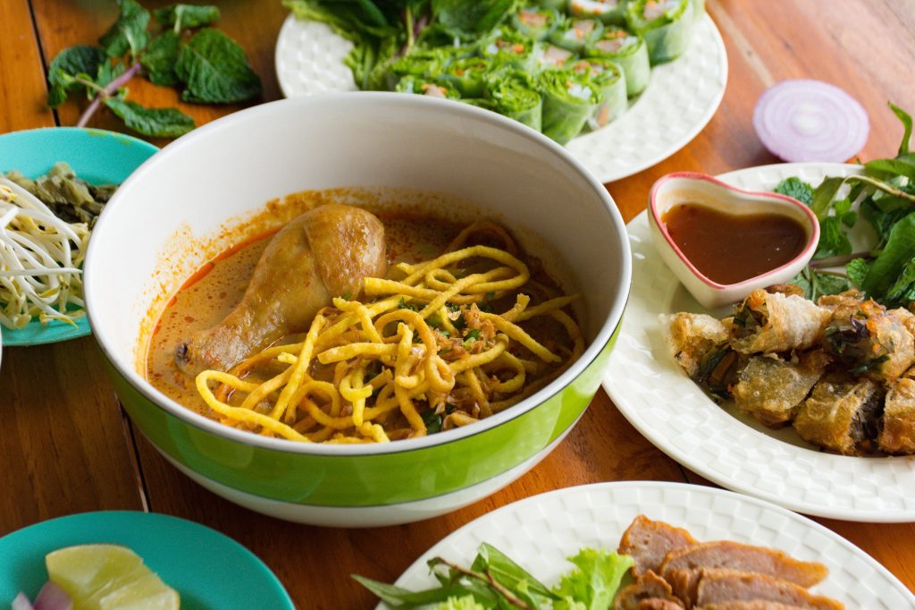 Khao Soi Gai Nong, Coconut Curry Noodle Soup with Chicken Leg, Chiang Rai food, best dish to eat 
